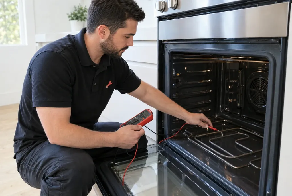 Turn Appliance technician testing an oven heating element
