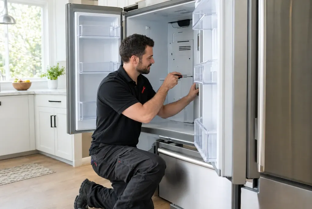 Turn Appliance technician repairing a refrigerator